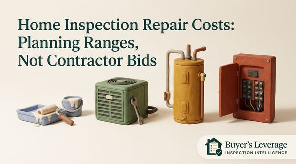 Cost scale showing home inspection repair ranges from minor fixes to structural work, with planning guidance for each level