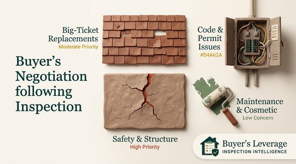 Priority matrix showing four home inspection negotiation categories from high-priority safety issues to low-priority cosmetic repairs